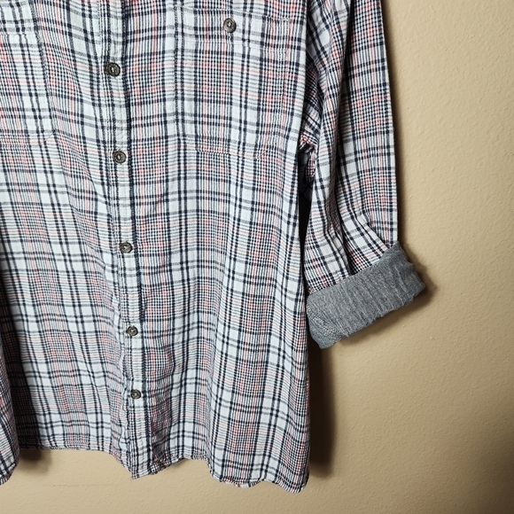 carbon2cobalt Mens Double Cloth Gray Plaid Buttonfront Cotton Shirt-Size XXL - Picture 4 of 7